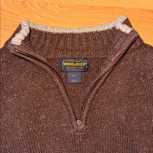 Woolrich Men's size LARGE Dark Brown 1/4 Zip Sweater